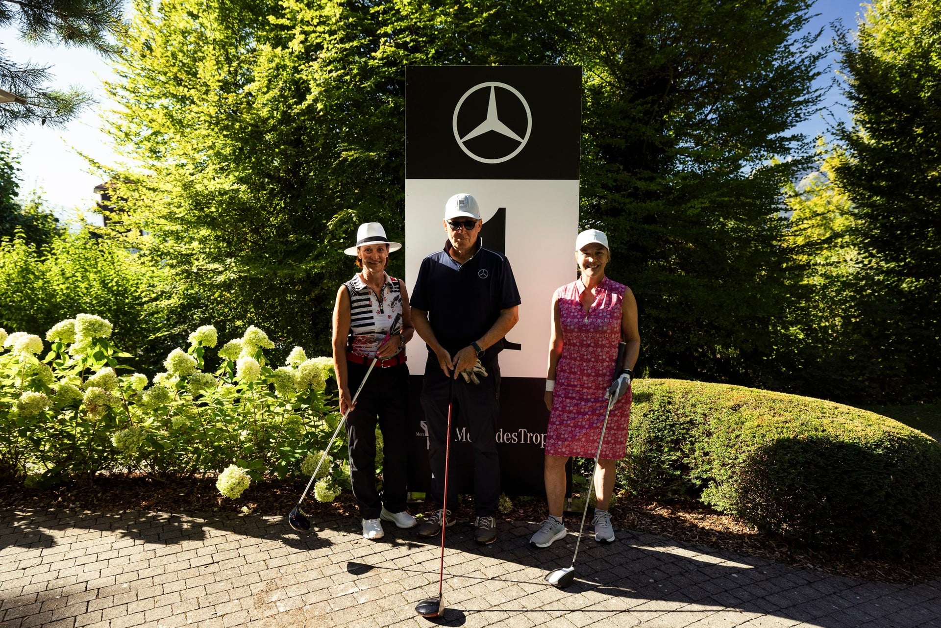 Players at the MercedesTrophy photo wall, Lucerne Golf Club